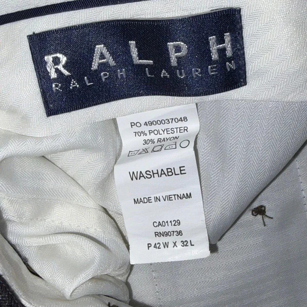 Ralph Lauren Mens Dress Pants 42x32 Black Grey Micro Check Washable Trousers